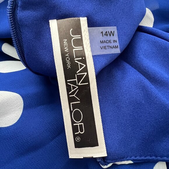 Julian Taylor Blue White Polka Dot Polyester 3/4 Sleeves Faux Wrap Dress 14W - Picture 8 of 10